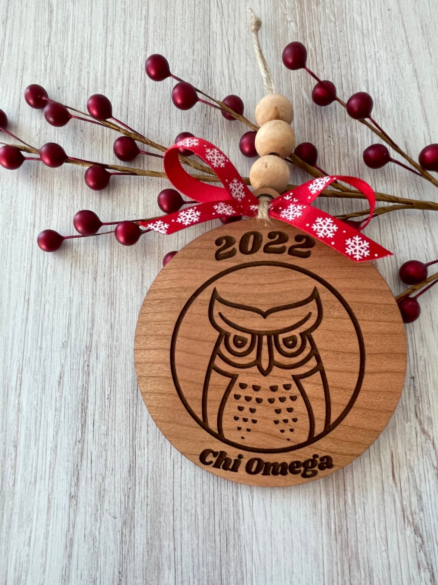 Chi Omega Wooden Owl Ornament