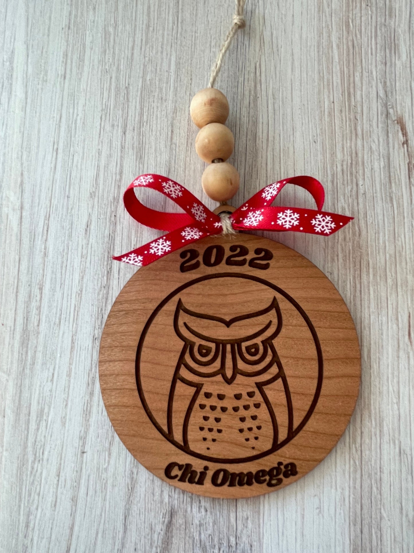 Chi Omega Wooden Owl Ornament